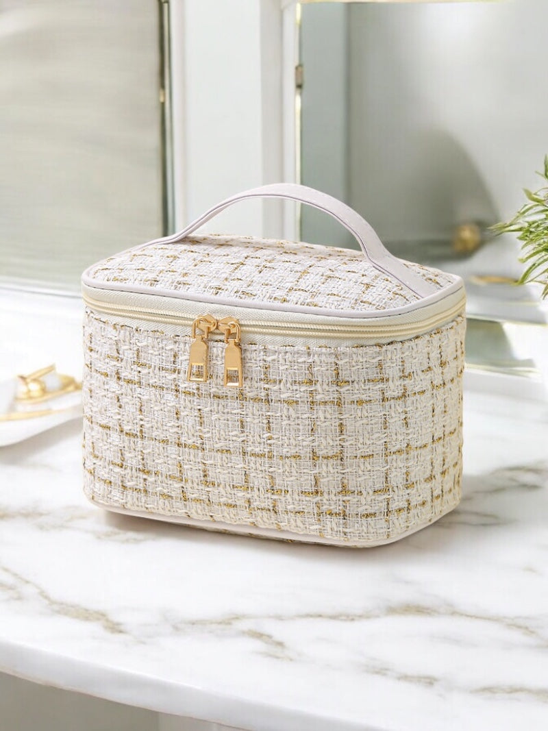 KOSMETIK TASKE HVID/GULD