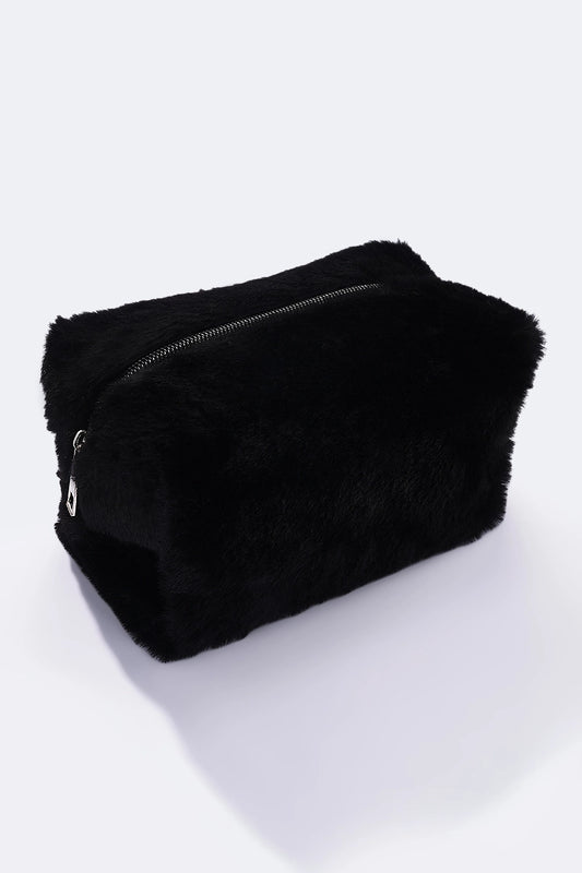 KOSMETIK TASKE I IMITERET PELS SORT