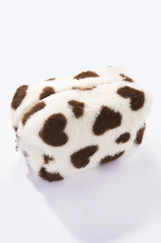 KOSMETIK TASKE BRUN/HVID HJERTER