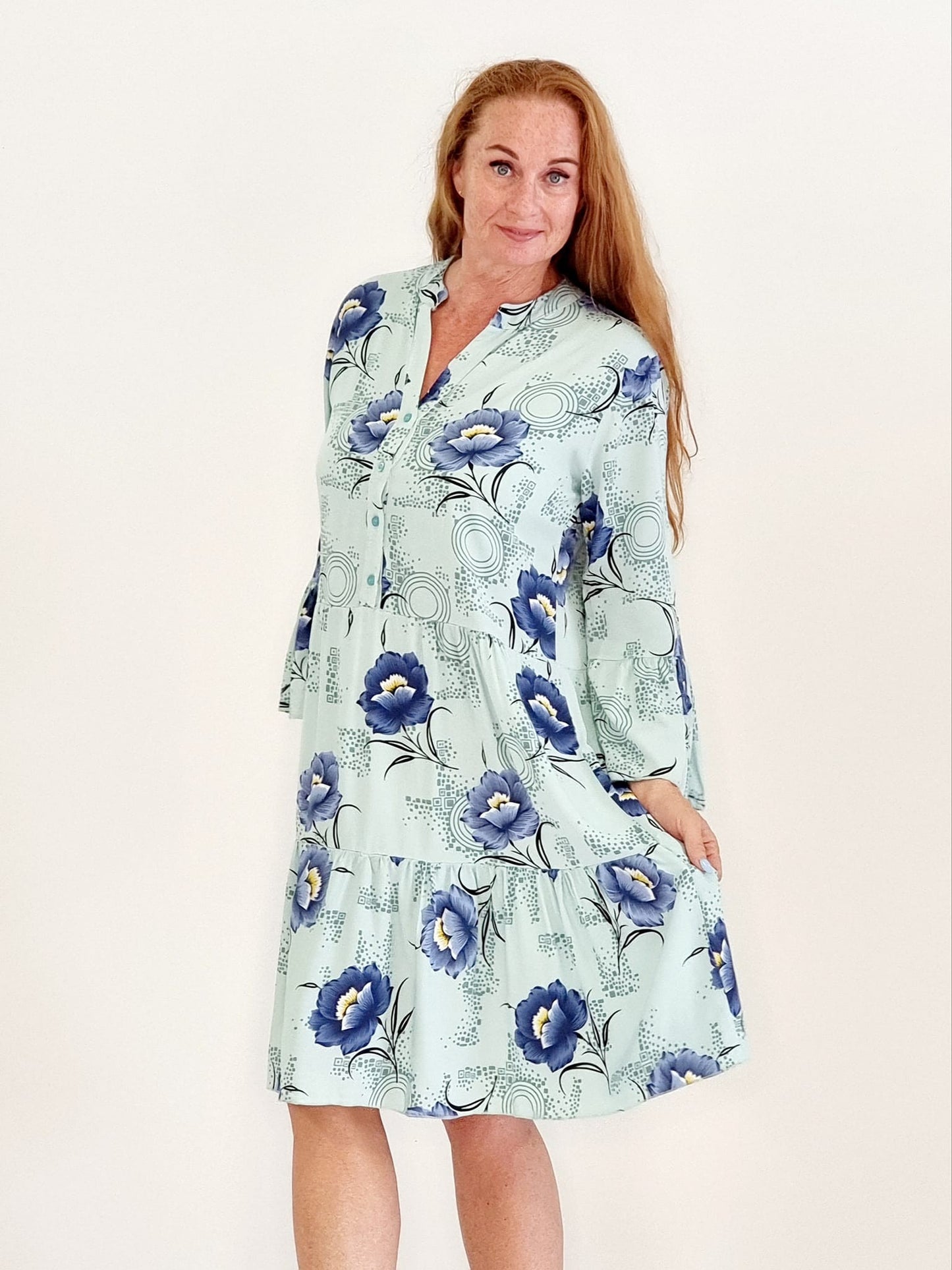 FLORA VISCOSE TUNIKAKJOLE BLÅ