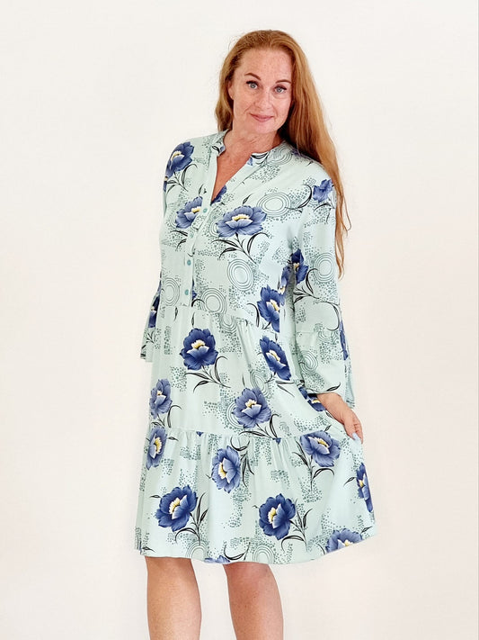 FLORA VISCOSE TUNIKAKJOLE BLÅ