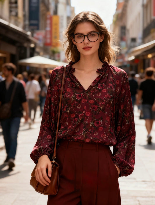 DOLLIE VISCOSE BLUSE - BOURGOGNE