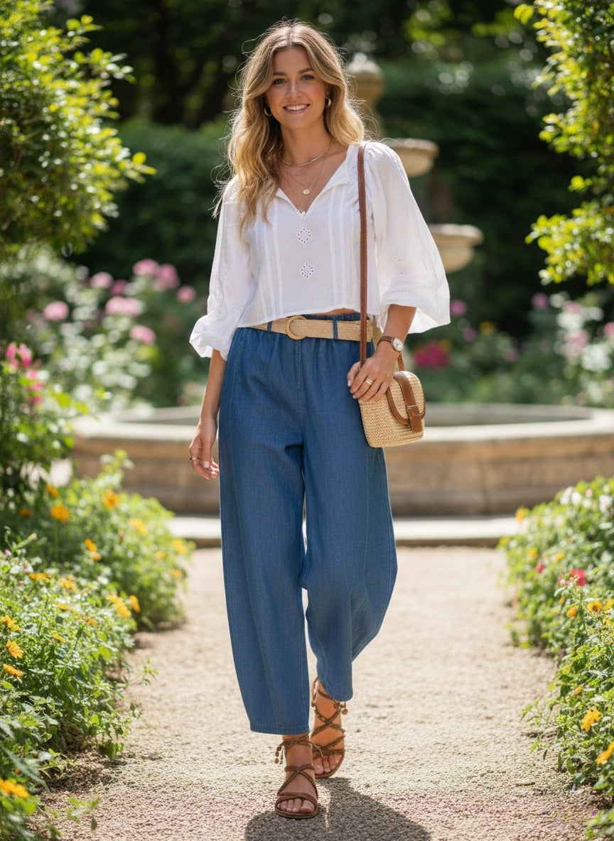 SERENA BOMULDSBUKS - JEANS BLÅ