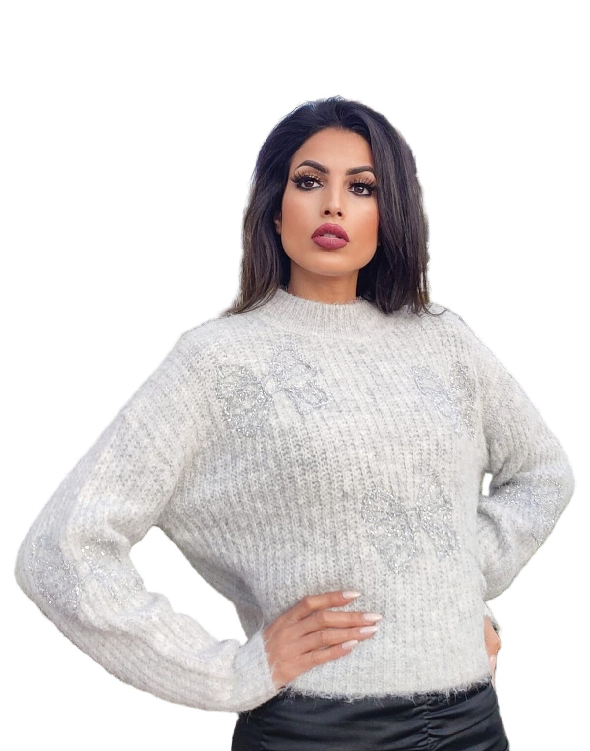 CARLA GRÅ STRIK MED SØLV