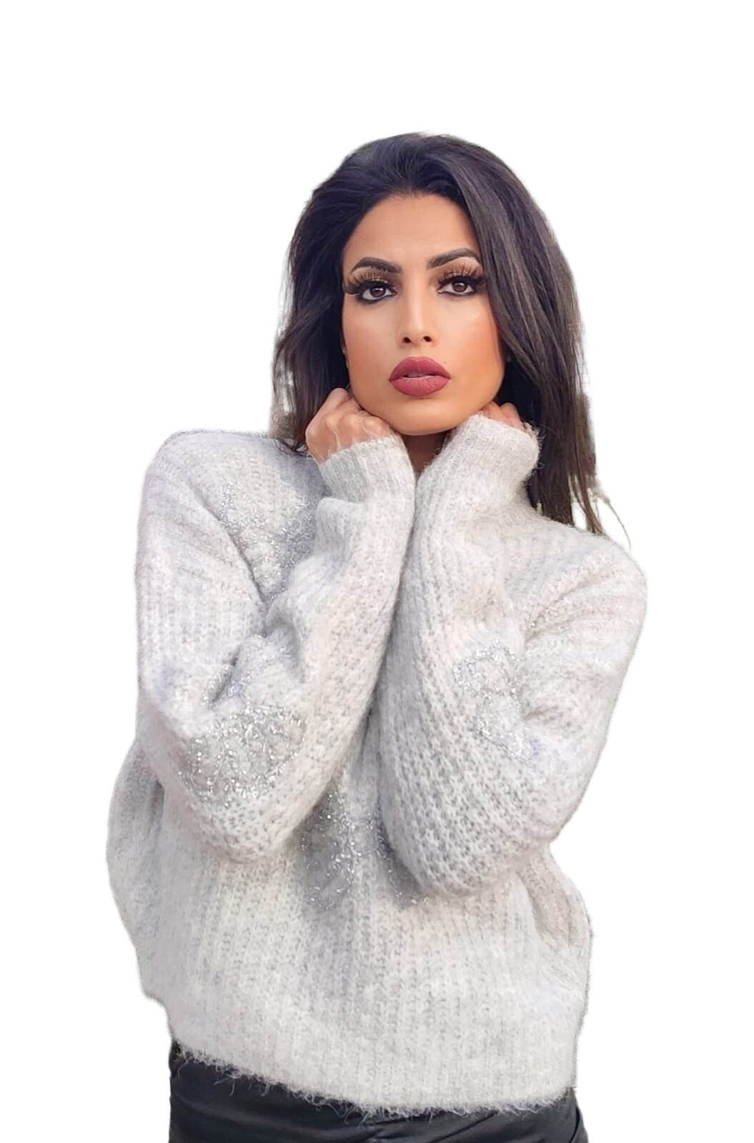 CARLA GRÅ STRIK MED SØLV