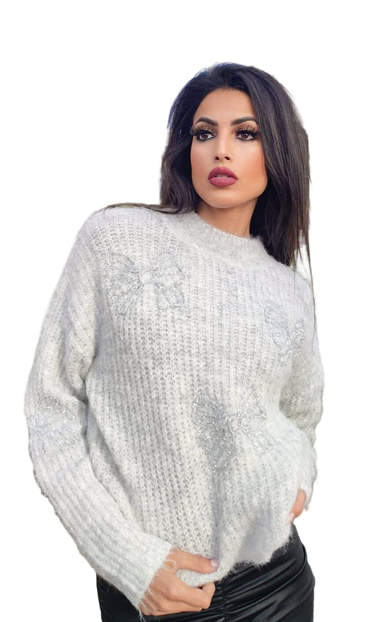 CARLA GRÅ STRIK MED SØLV