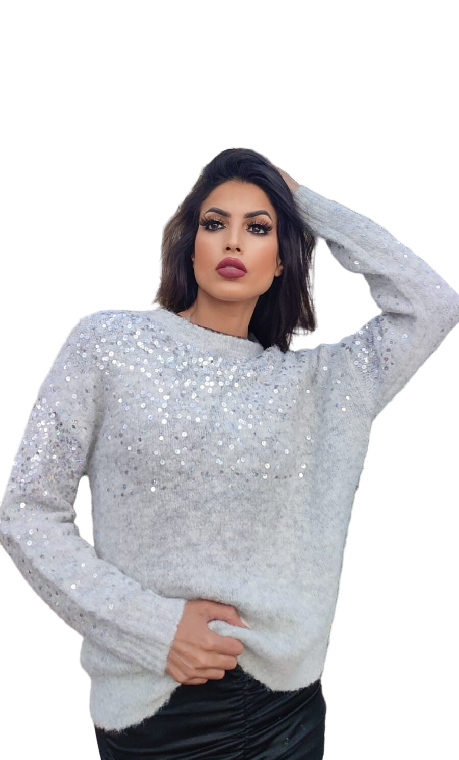 CHARLOTTE GRÅ STRIK MED PAILETTER