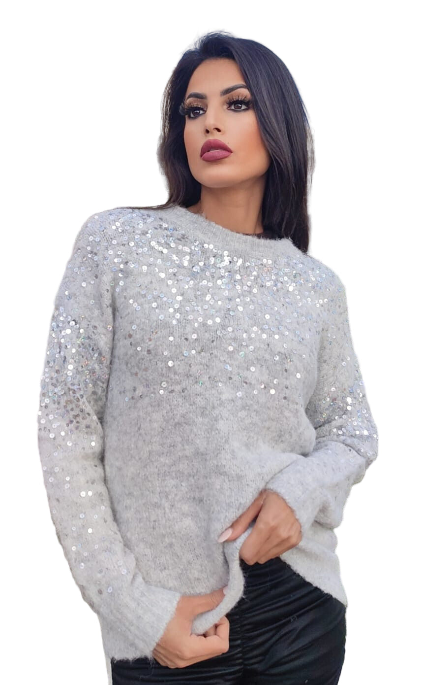 CHARLOTTE GRÅ STRIK MED PAILETTER