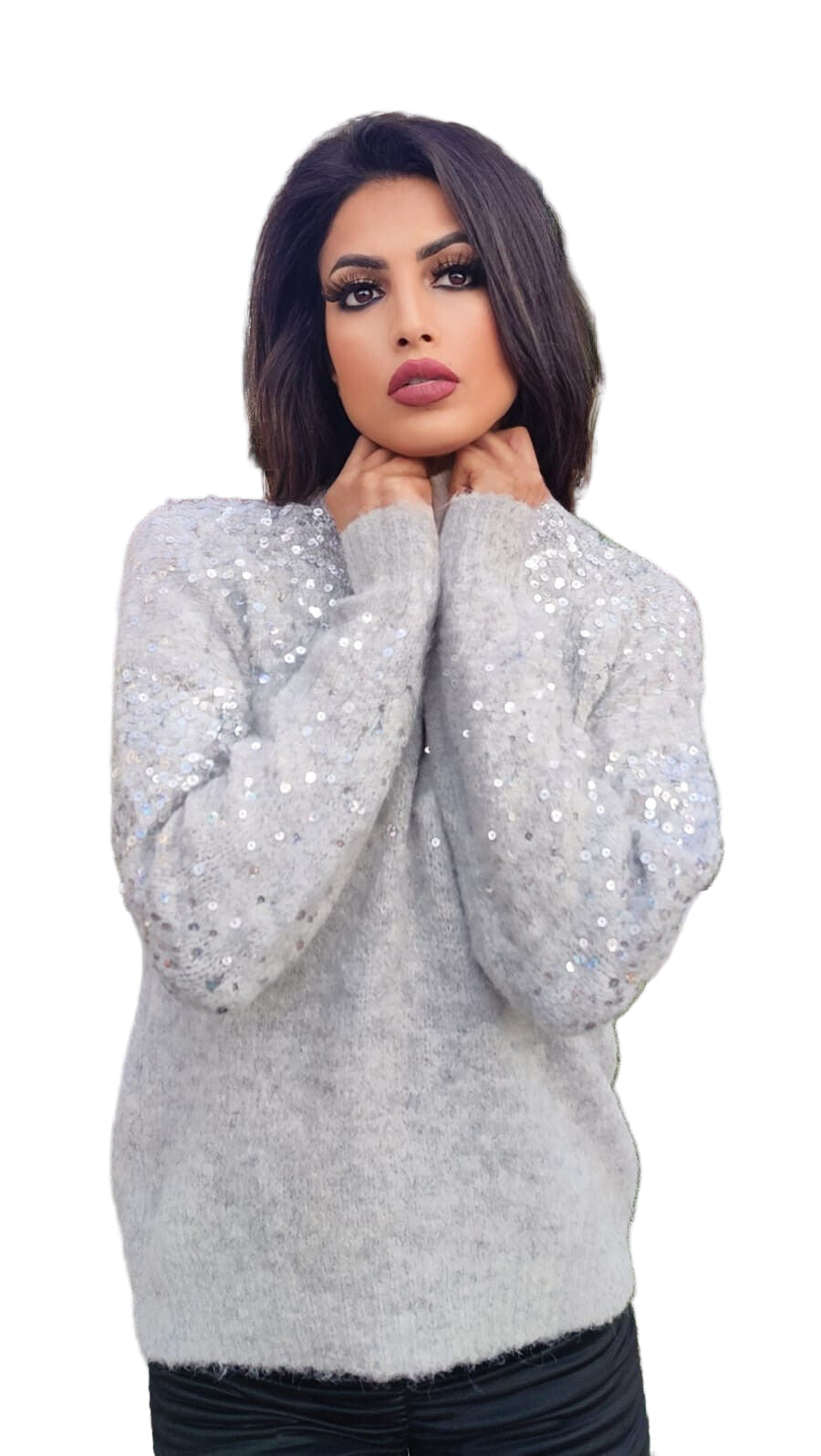 CHARLOTTE GRÅ STRIK MED PAILETTER